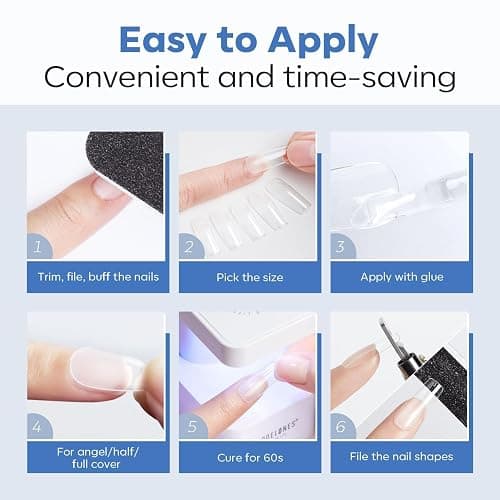 modelones Short Square Nail Tips, Pre-shaped Soft Gel Tips Fake Nails False Acrylic Clear Full Cover Press on Extension Gel Kit Manicure DIY at Home 216PCS 12Sizes thumbnail 9