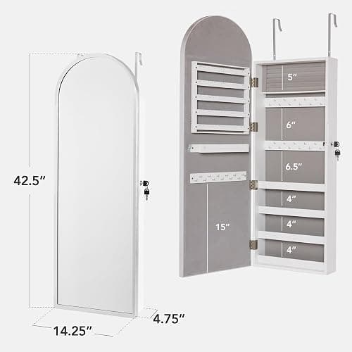 Best Choice Products Arch Mirror Jewelry Cabinet, Jewelry Storage Organizer, Armoire, Lockable Wall or Door Mountable, Full-Length Mirror - Silver thumbnail 3
