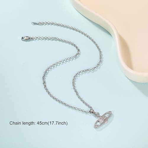 GABWE Saturn Necklace Planet Necklace Crystal Rhinestone Necklace Y2k Aesthetic Pendant Necklace for Women Girls Best Friend Girlfriend Birthday Anniversary Jewelry Gift, silver thumbnail 5
