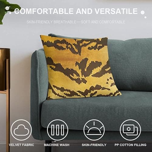 ArogGeld The Tiger Velvet Pillow Cover Tiger Print Throw Pillow Cover Animal Print Pillow Covers Cushion Cover Rustic Decortaive Pillowcase with Zipper Home Decor 18x18 Inch thumbnail 5