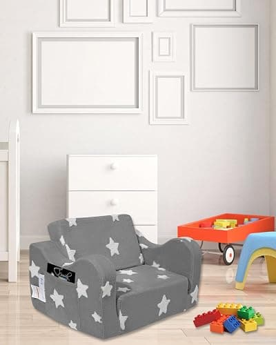 KokoSelene Toddler Couch, Kids Couch for Toddler Fold Out, 2-in-1 Convertible Kid Sofa to Lounger Bed for Girls and Boys, Ideal for Reading Sleeping Gaming Decor (Grey) thumbnail 2