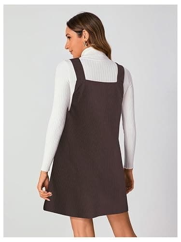 Milumia Women V Neck Corduroy Overall Dress 2025 Fall Mini Pinafore Jumper Dress thumbnail 2