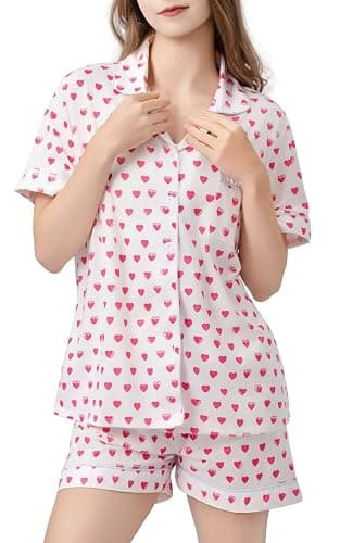 Womens Pajamas Set Button Down 2 Piece Cute Monkey Bunny Y2k Preppy Heart Pjs Sets Lounge Comfy Sleepwear - Image 1