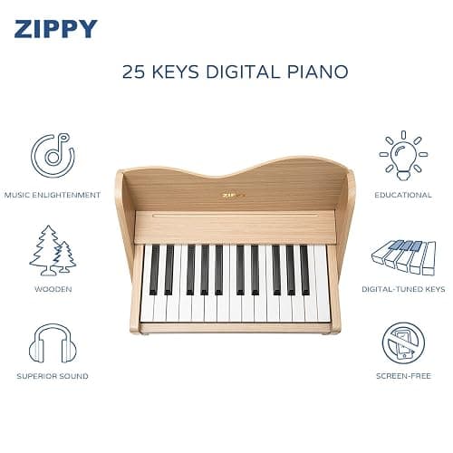 ZIPPY Kids Piano Keyboard, 25 Keys Digital Piano for Kids, Volume Adjustable, Mini Music Educational Instrument Toy, Wood Toy for Toddlers Girls Boys (Oak) thumbnail 2