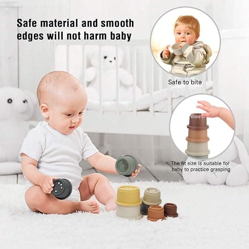 BOBXIN Stacking Cups Baby Building/Bathtub/Beach Toy, Nesting Cup Early Educational Montessori Toddlers Stacking Toy, 8 Pcs with Numbers & Pattern, Fun for Kid Baby 6-12 Months Play for Indoor/Outdoor thumbnail 5