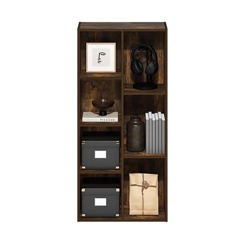 Furinno LUDER Book Shelf, 7-Cube Bookshelf, Bookcase, 9.4" x 19.5" x 41.7", for Living Room, Bedroom, Home Office, Amber Pine thumbnail 5