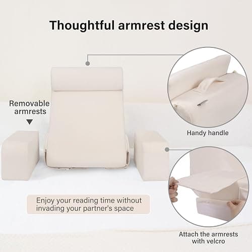 ENITYA 19" Back Pillow for Bed Sitting up, Big Pockets and Washable Removable Cover, Reading Chair for Watching TV/Reading/Gaming/Resting in Bed, Couch or Floor, Medium(Ivory) thumbnail 6