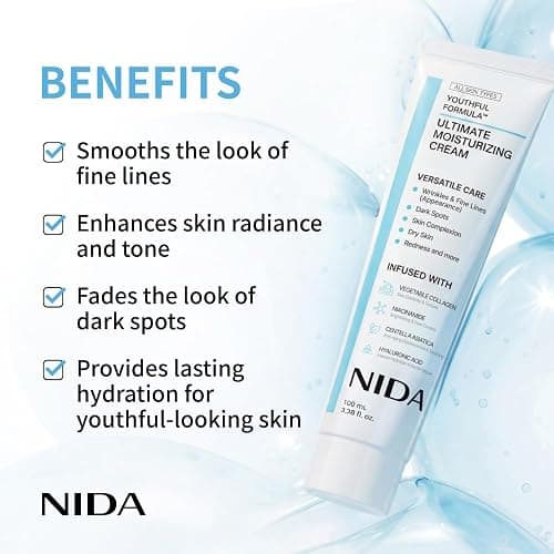 NIDA Youthful Formula™ Ultimate Moisturizing Cream | Centella Asiatica, Niacinamide, Hyaluronic Acid, Collagen | Wrinkles, Fine Lines, Dark Spots, Dry Skin, Redness | 3.38 fl. oz., 100ml (New Formula) thumbnail 2