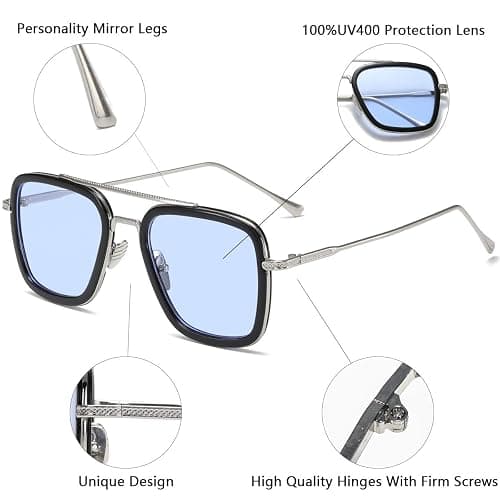 aisswzber Tony Stark Sunglasses Vintage Square Metal Frame for Men Women -Iron Man and Spider-Man Vintage Sun Glasses thumbnail 2