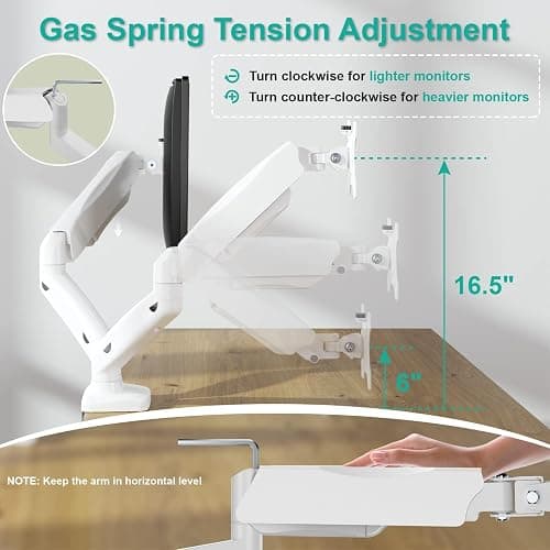 WALI Dual Monitor Stand, Adjustable Gas Spring Arm Monitor Mount for 2 Monitors up to 32 Inch,19.8lbs Capacity (GSMP002W), White by WALI thumbnail 5