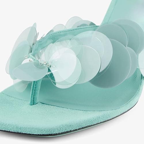 Goolita Women's Suede Sequin Kitten Heels Flip Flops Open Square Toe Strappy Thong Slide Heeled Sandals Comfort Prom Party Mules Heels thumbnail 4