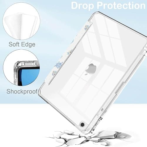 Feams for iPad 9th Generation Case, Trifold iPad 10.2 Case Clear Back Cover with Pencil Holder & Auto Sleep/Wake for iPad 9th/8th/7th Generation 2021/2020/2019, Blue Blossom thumbnail 3