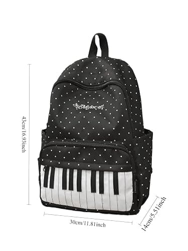 KFVIM Piano Backpack Whimsical Twee Backpack Y2k Cute Daypack Medium Bookbag Cutecore Supplies (Black) thumbnail 5