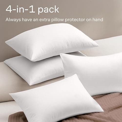 Ultra Soft Pillow Protectors with Zipper - Standard Size - Set of 4 - White | 100% Protection Against Stains, Dust & Dirt, Breathable Pillow Covers, Machine Washable thumbnail 8