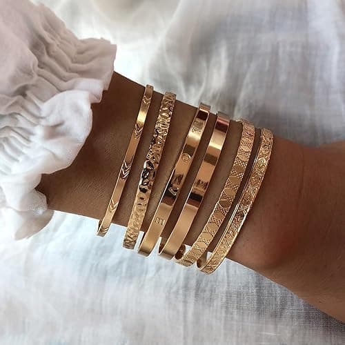 KISS WIFE Golden Bangles for Women, Adjustable Bangle Bracelets, Multi Layer Open Stackable Cuff Bracelet Set, Fashion Accessories Jewelry Gifts for Women thumbnail 4