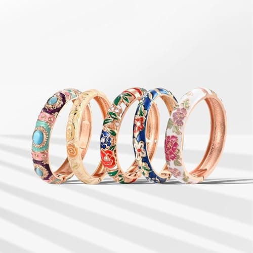 UJOY Random Pack Colors Enamel Jewelry Set Flower Engraved 10 PCS Cloisonne Bracelets in a Box thumbnail 2