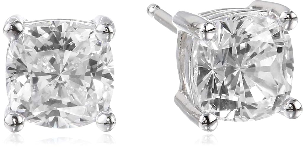 Amazon Essentials Platinum Plated Sterling Silver Cushion Cut Cubic Zirconia Stud Earrings - Image 1