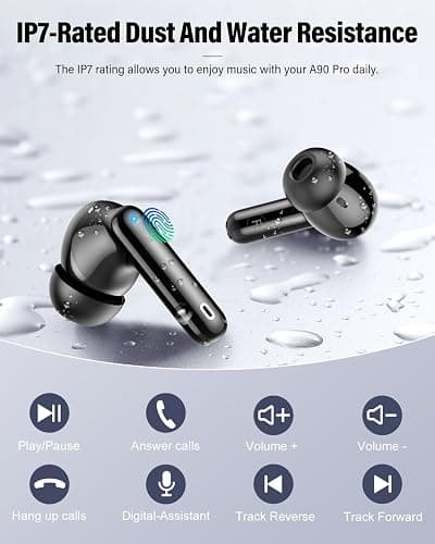 Wireless Earbuds, Bluetooth 5.4 Headphones Bass Stereo Bluetooth Earbuds | Ear Buds with Noise Cancelling Mic LED Display in Ear Earphones Clear Calls IP7 Waterproof 36H for Phones/Sport/Laptop, Black thumbnail 7