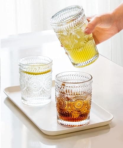 LOYUYU Set De 6 Verres à Eau Romantiques Premium 250ML, Verrerie Vintage pour Jus, Boissons, Bières, Cocktails (250ml) thumbnail 2