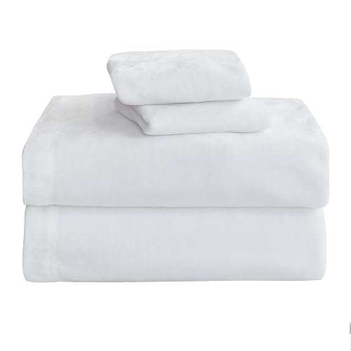 Elegant Comfort Luxuriously Soft 4-Piece Velvet Plush Flannel Sheet Set - Premium Quality - Cozy Warm, Anti-Static, Non Pilling Fuzzy Velvet Flannel Fleece Deep Pocket Sheet Set - Twin XL, White thumbnail 6