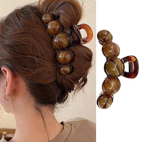 Brown Pearl Hair Clips Large Pearl Hair Claw Clips for Thick or Thin Hair Acrylic Hair Accessories Elegant Smudging Design Hair Clamp Clips No Crease Jaw Clips Barrette for Daily Wedding Hair Styling - Image 1