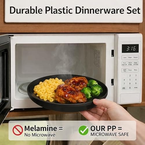 40 Piece Plastic Dinnerware Set for 8 with Cutlery, Unbreakable Plates and Bowls Set, Dishwasher & Microwave Safe Reusable Dish Set for Camping, RV, Outdoor Kitchen, Apartment Dining, Black thumbnail 4