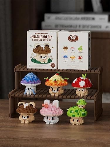 Hide Mushroom Mini Cute Mushroom Animals Building Toy Set Adorable Plant Blocks for Creative Play Bonsai Botanical Collection thumbnail 6