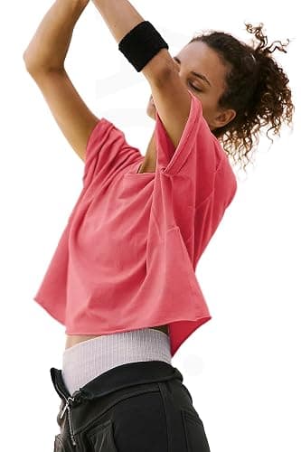 Women's Summer Short Sleeve Crop Tops Cotton Athletic Yoga Running T-Shirts | Basic Stretch Casual Crop Top, Summer Sweat Shirt, Active Womens Golf Tops, Crew Neck Gym Hiking Yoga Shirts for Women thumbnail 2