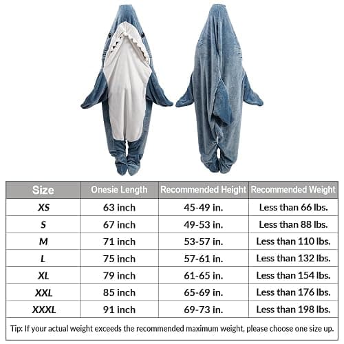 Gudina Shark Blanket Hoodie Onesie, Shark Onesie Adult, Shark Sleeping Bag for Kid (S) - S: for 49-53 Inch Height thumbnail 4