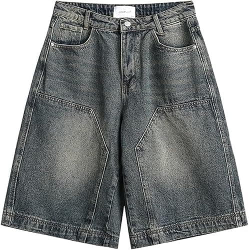 QJK Streetwear Baggy Summer Jorts Y2K Shorts Dark wash Jorts Denim Bermuda Shorts thumbnail 4