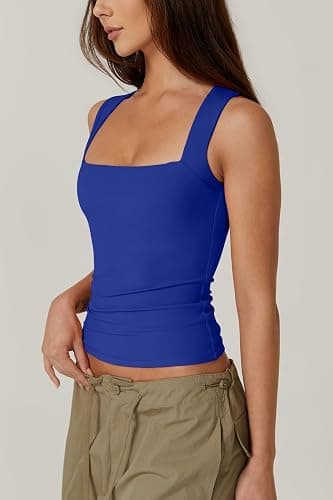 QINSEN Women's Double Layer Tank Tops Square Neck Sleeveless Basic Tight T Shirts thumbnail 2