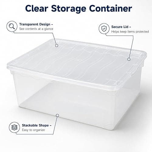 Basicwise Shoe Container – Clear 6 Quart Stackable Box with Lid, Small Plastic Bin for Shoes, Closet Organizer, Secure-Fit, See-Through, 10.5 x 14 x 5.5 in thumbnail 4