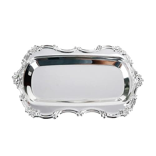 Quluxe Small Vintage Trinket Dish Jewelry Tray Perfume Organizer Tray for Wedding Photographer Detail Props Ceremony Antique Decor (Silver) - Image 1