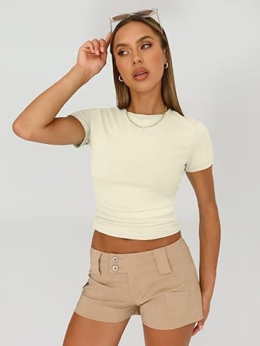 AUTOMET Womens 3 Piece Short Sleeve Shirts Basic Going Out Slim Fitted Crop Tops 2026 Summer Y2k Spring Clothes thumbnail 4