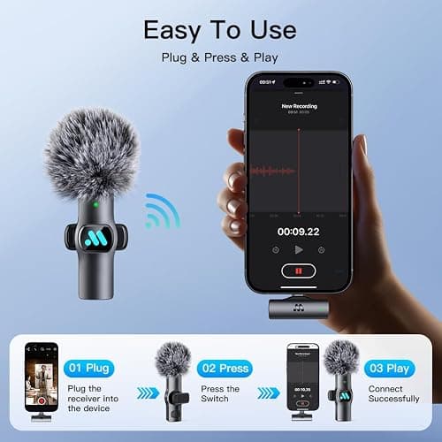 Leettus 2pcs Dual Receivers Mini Microphone for iPhone iPad Android Video Recording,Lavalier Wireless Microphones for Game,Live Streaming,Interviews,YouTube,TikTok,Vlog thumbnail 3