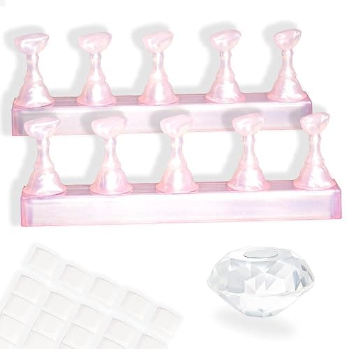 2 Sets Magnetic Acrylic Nail Display stands for press on false nails practice art painting with reusable putty extra crystal stand alone - Image 1