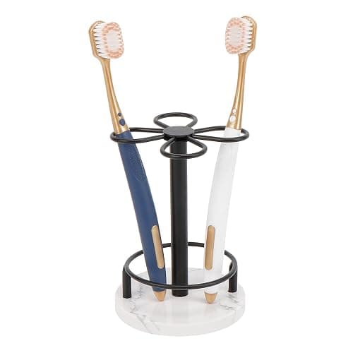 HarJue Toothbrush Holder Stand for Bathroom, Metal Toothbrush Organizer with Marble Base, Toothbrush Storage Collection for Family, Suitable for Home Hotel Countertop Vanity (Small, Matte Black) - Image 1