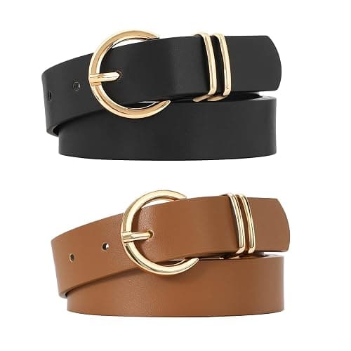 VONMELLI 2 Pack Women's Leather Belts for Jeans Dresses Fashion Gold Buckle Ladies Belt - Image 1