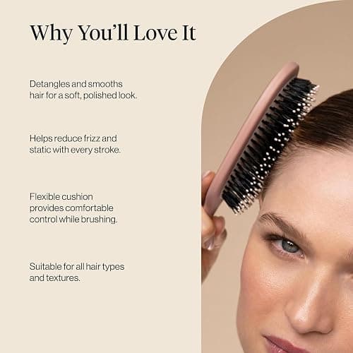 Kitsch Smooth & Polish Brush – Dual Bristle Detangler Brush, Shine & Frizz Control – Vegan Boar & Nylon Hair Brush with Cushioned Pad for Scalp Massage – Hair Care Tool for All Hair Types - Terracotta thumbnail 5