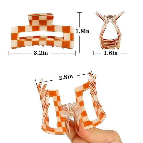 6 Pack Checkered Hair Claw Clips, 3.1" Multicolored Square Medium Non-Slip Claw Clips - Strong Hold for Women Girls Long Short Thin Hair thumbnail 3