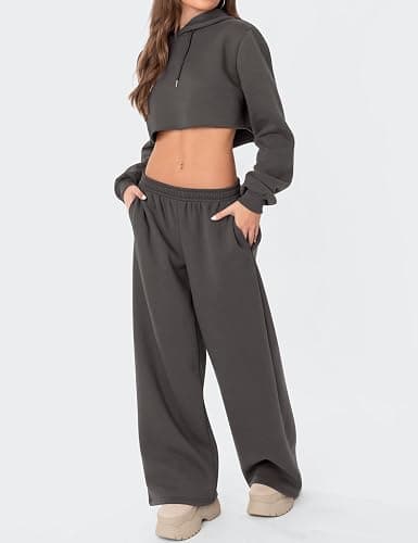LOMON Wide Leg Sweatpants Women Fleece Sweat Pants Fall Clothes 2025 Teen Girl Baggy Jogger Sweatpant with Pockets thumbnail 4
