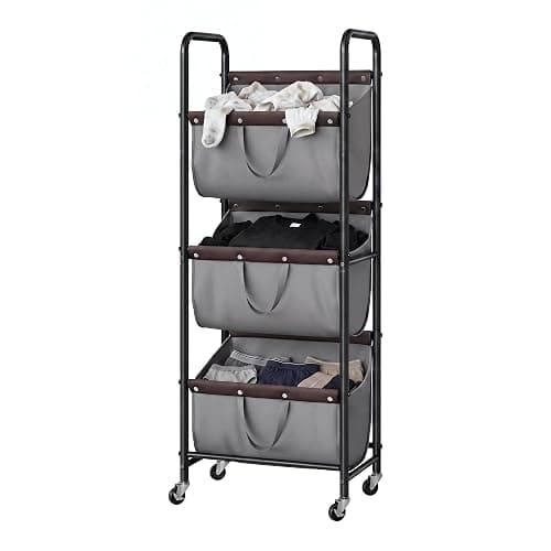 GRANNY SAYS 3 Tiered Laundry Sorter, Narrow Hamper Cart with Wheels | Sturdy 3 Section Laundry Basket with Wheels, Vertical Grey Hamper Cart for Bedroom, Bathroom, Apartment - Image 1