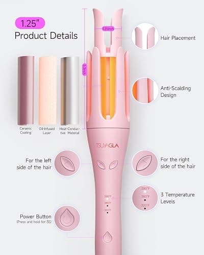 TSUYAGLA Automatic Curling Iron,1 1/4 Hair Curler with 3 Temperatures, 10S Fast Heating, 2-Way Rotation, 30 Min Auto Shut-Off, 500 Million Ionic, Anti-Scald-Tangle for Long Hair thumbnail 5