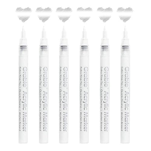 Grabie 6 White Acrylic Paint Markers, 0.7mm Extra Fine Tip Acrylic Paint Pens for Drawing, Coloring Books for Adults thumbnail 5