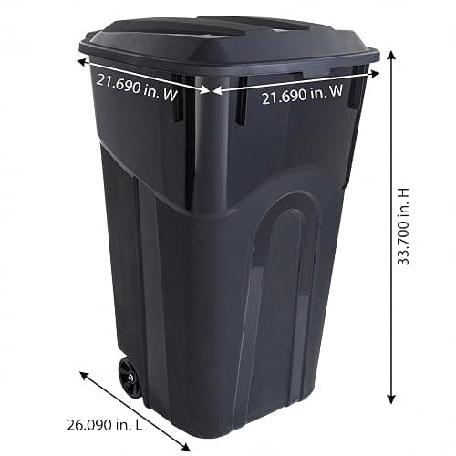 32 Gallon Outdoor Trash Can with Lid, Heavy-Duty Wheeled Garbage Bin for Backyard, Deck or Garage, Black, Can with Attached Snap Lock Lid and Heavy-Duty Handles (32 Gallon) thumbnail 4