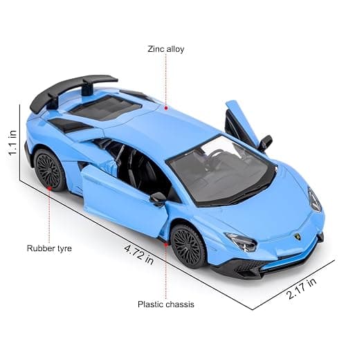 TGRCM-CZ 1/36 Scale Lamborghini Aventador LP700-4 Casting Car Model, Zinc Alloy Toy Car for Kids, Pull Back Vehicles Toy Car for Toddlers Kids Boys Girls Gift (Blue) thumbnail 3
