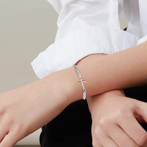 JENDEAR SHINE Rope Bracelet for Women, Hand Braided Rope Chain Adjustable, Birthday Friendship Graduation Gift for Women Girls Sisters Friends - Cross-gray thumbnail 3