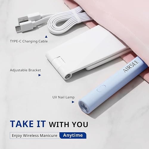 AIRSEE Mini Handheld UV Light for Gel Nails with Stand, Home & Travel,Blue | 2 Timers & Cordless,Portable Rechargeable Nail Lamps for Fast Extension,Rhinestone Glue Decoration,Gel Nail Strips thumbnail 6