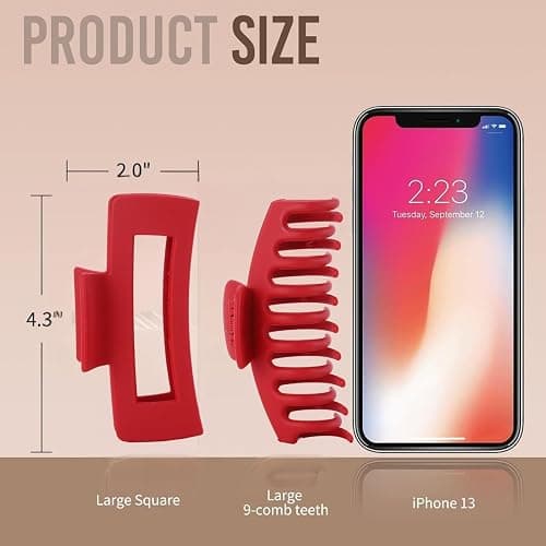 Red Hair Clips for Women - 8 Pack 4.3 Inch Large Hair Claw Clips for Women Thin Thick Curly Hair, Big Matte Banana Clips,Strong Hold jaw clips thumbnail 2