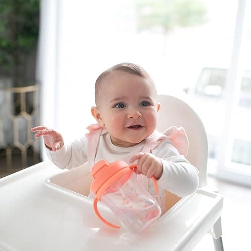 Dr. Brown's Milestones, Baby's First Straw Cup Sippy Cup with Straw, 6m+, 9oz/270ml, 2 Pack, Coral & Olive Green, BPA Free thumbnail 2